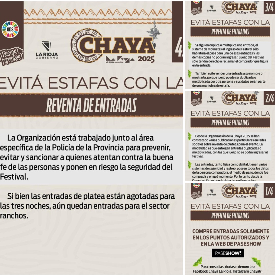 Alerta por reventa de entradas para la Chaya 2025. El Gobierno de La Rioja advierte sobre fraudes y sanciones.