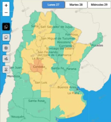 Una línea de tormentas atraviesa el país y hay 14 provincias en alerta. La Rioja y Córdoba las más afectadas