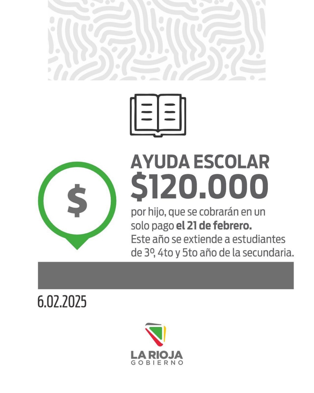 Gobierno paga hoy la Escolaridad en una sola cuota y con aumento.