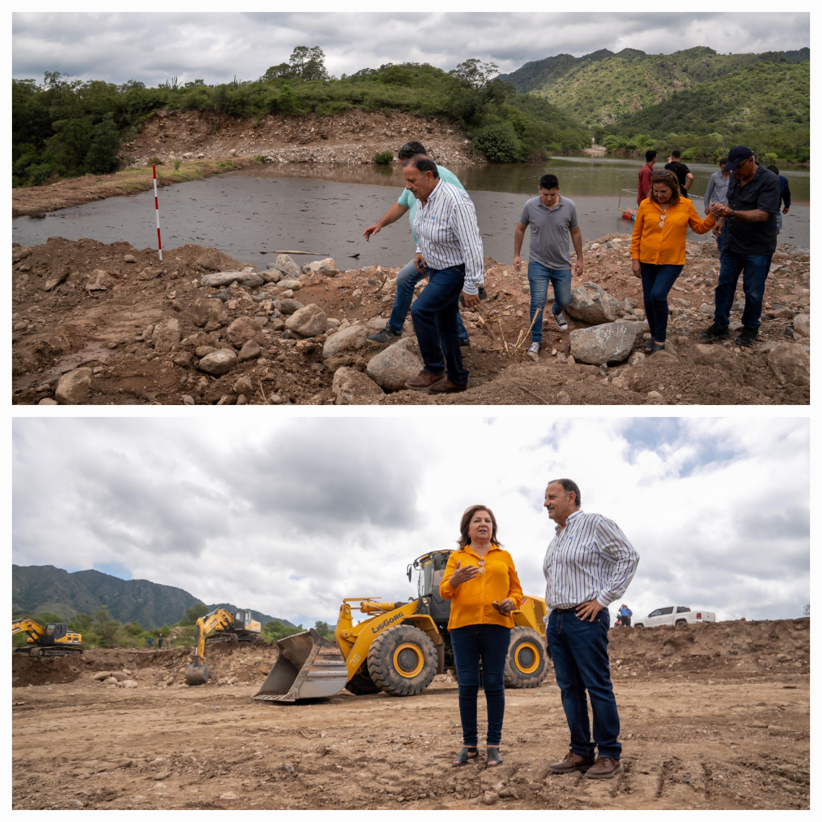 Chamical. Quintela evaluó el progreso de las obras sobre el Río Tirante y el Dique La Aguadita tras las inundaciones 