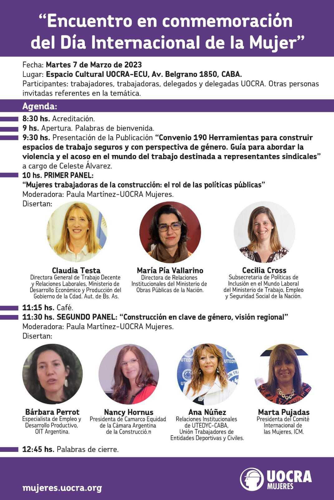 UOCRA convoca a un “Encuentro en conmemoración del Día Internacional de la Mujer”
