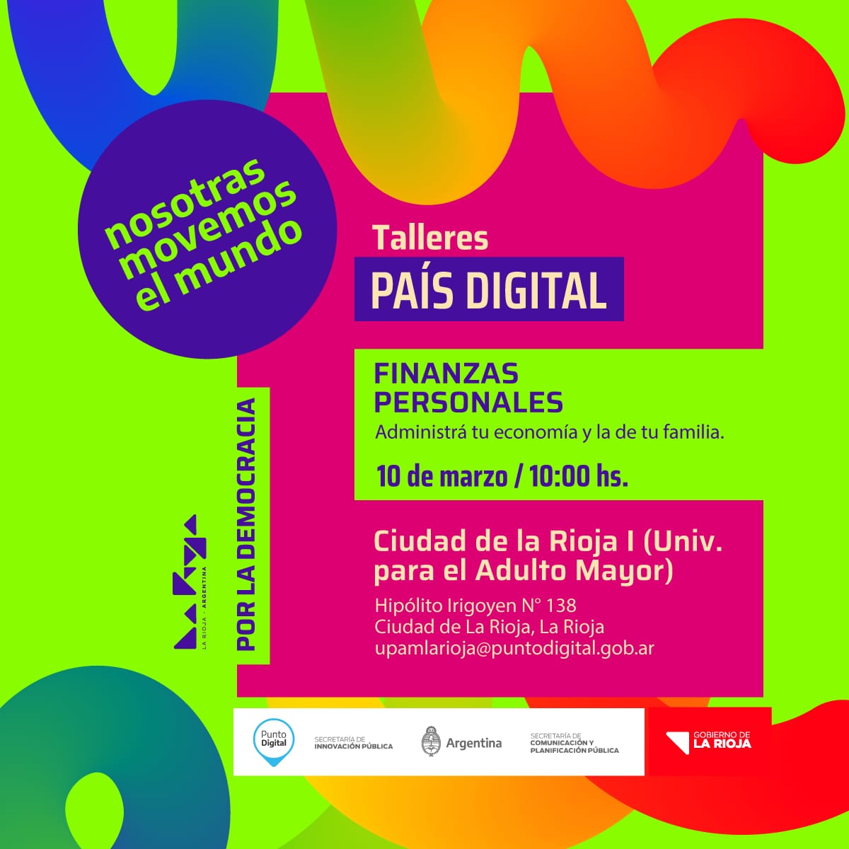 Por el 8M se brindan capacitaciones en los Puntos Digitales de Patquía, Sanagasta y Capital