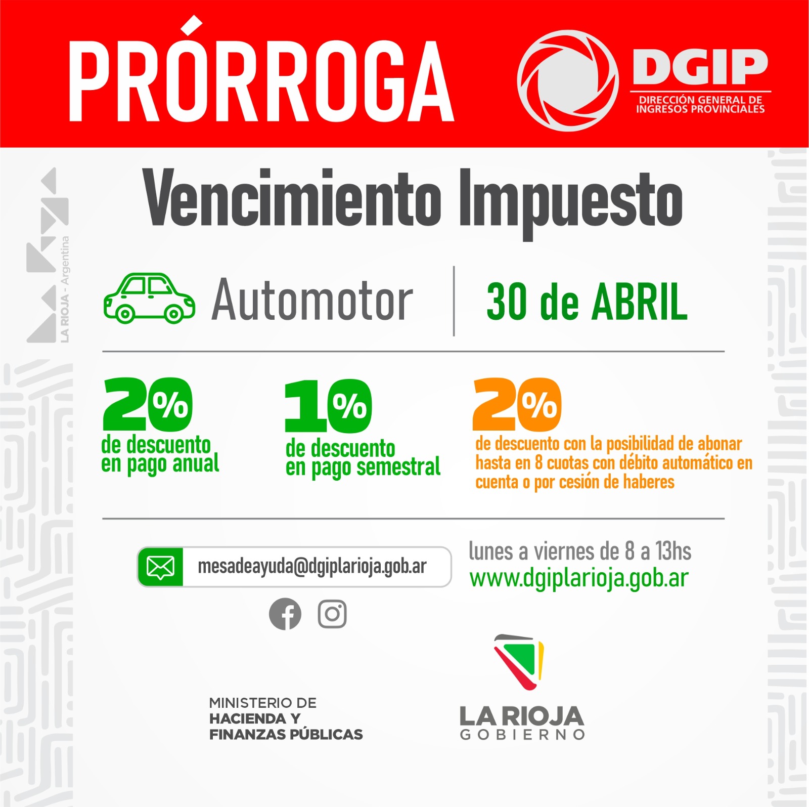 Prorrogan el vencimiento del Impuesto Automotor hasta el 30 de abril.