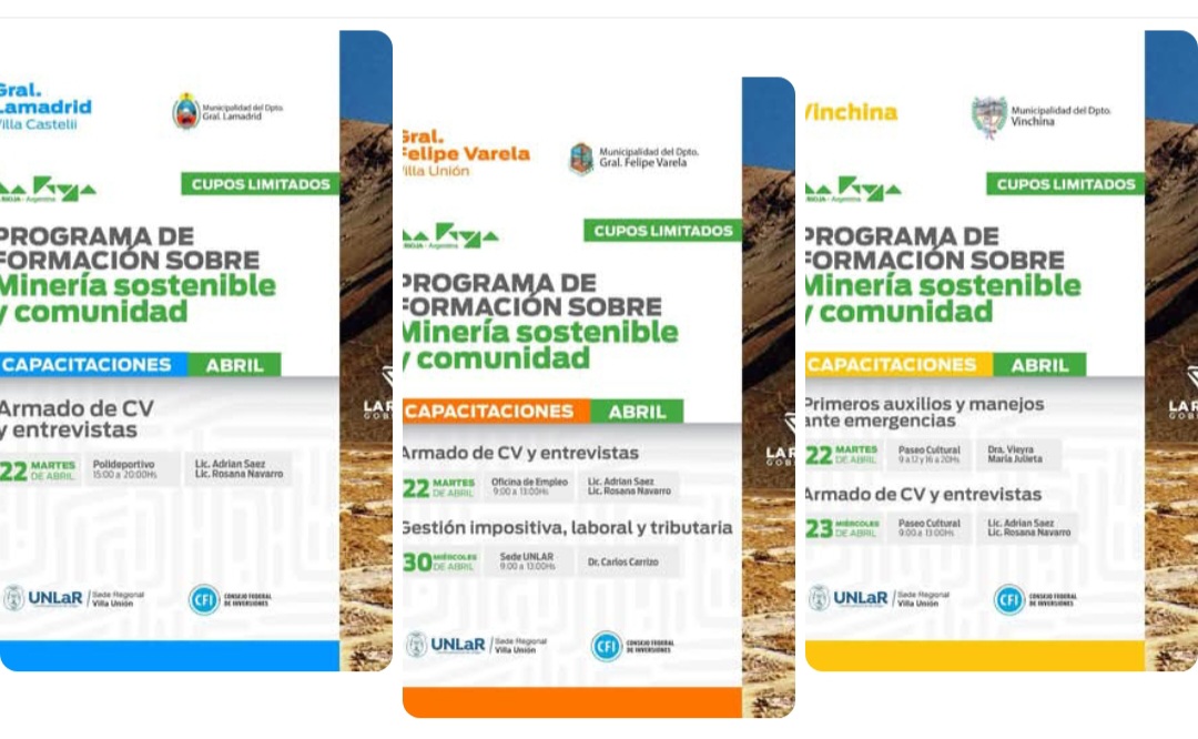 El Gobierno de La Rioja lanza nuevas capacitaciones en el marco del Programa de Formación “Minería Sostenible y Comunidad”