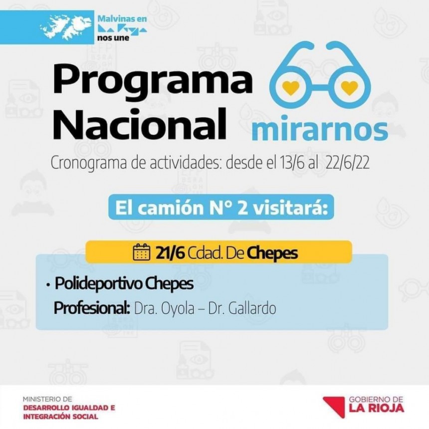 En Chepes se desarrollará éste lunes el Programa Mirarnos