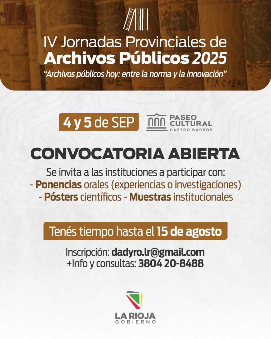 Convocan a participar de las IV Jornadas Provinciales de Archivos Públicos 2025