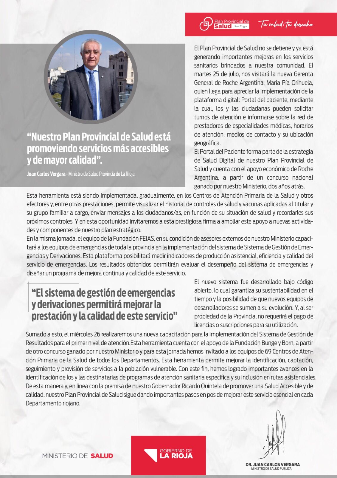 El Ministro Vergara detalló los avances del Plan Provincial de Salud