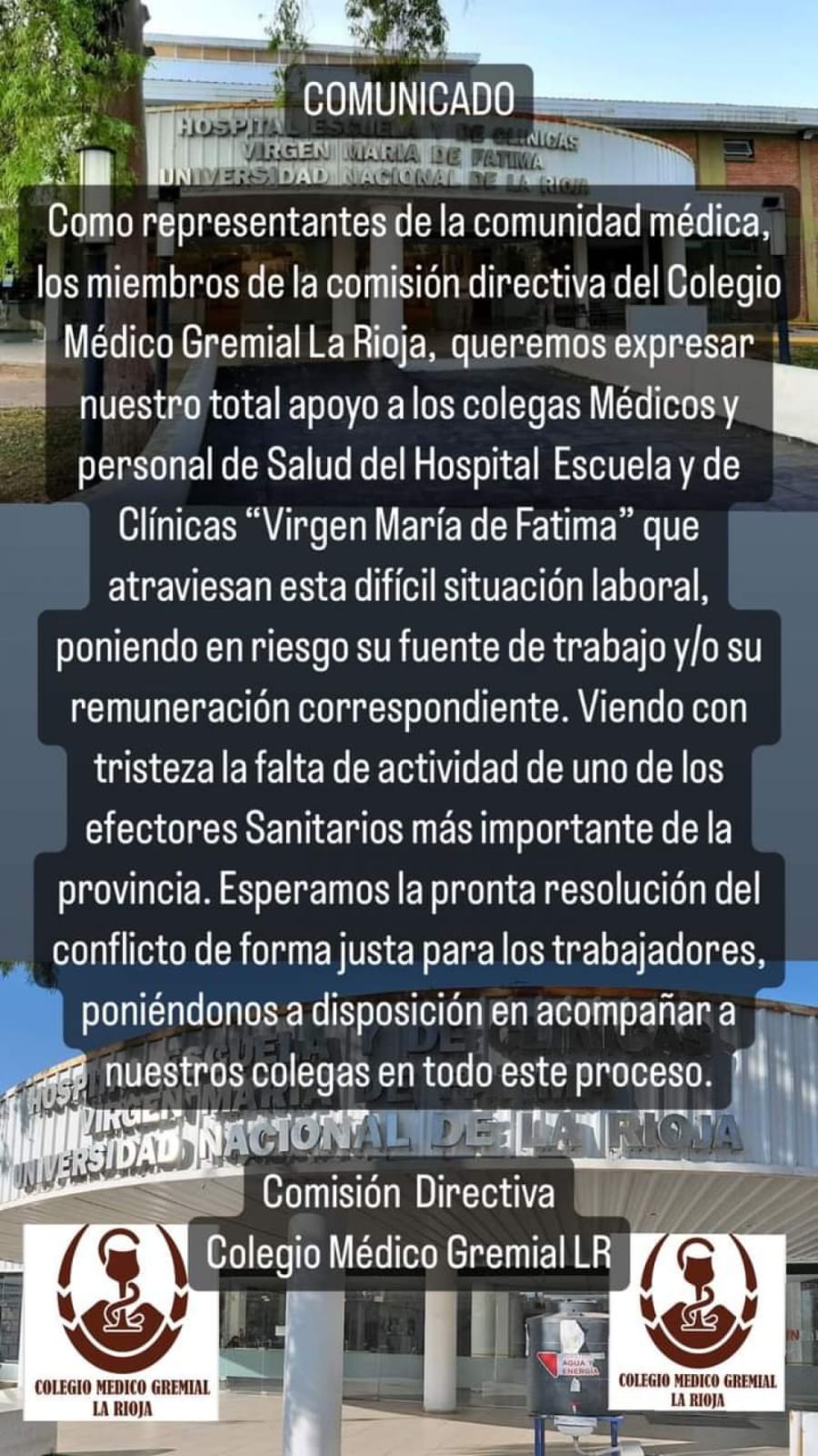 Colegio Médico brindó su apoyo al personal del hospital universitario Virgen de Fatima. 