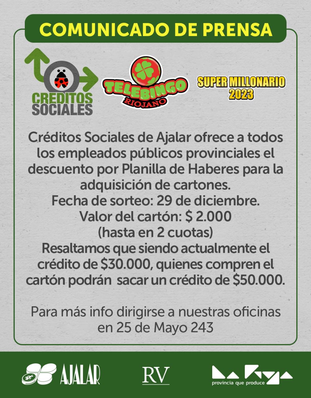 AJALaR confirmó el descuento por planilla de cartones del “Súper Millonario” y ampliación de créditos sociales
