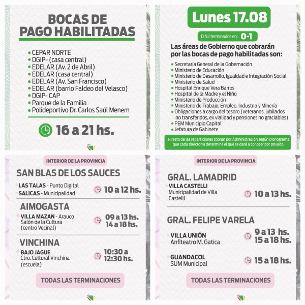 Pese al feriado, el 17 de agosto comienza el pago de Chachos a trabajadores estatales