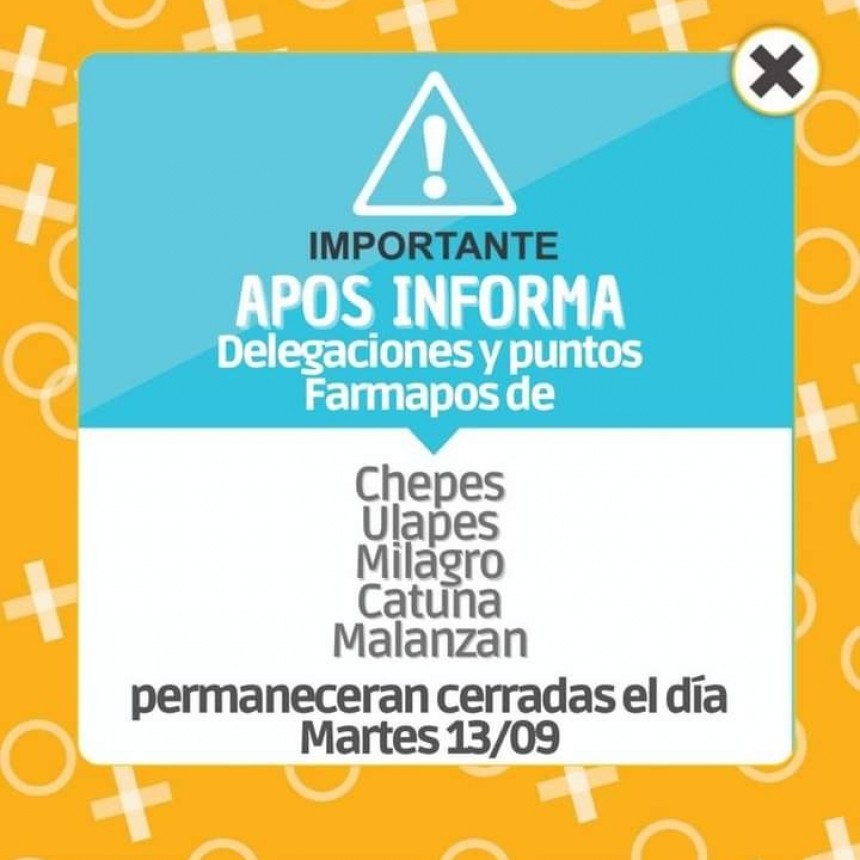 APOS informa que mañana permanecerán cerradas delegaciones en el interior