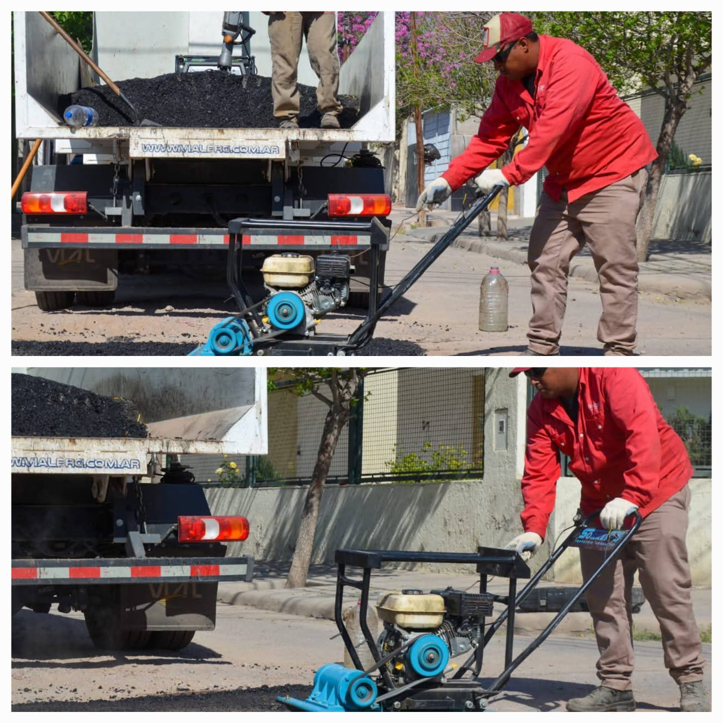 El Municipio Capital continua con el bacheo en la calle Tucuman en el Barrio San Martin.