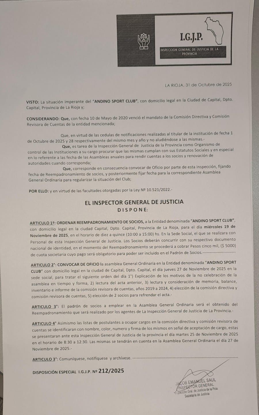 Reempadronamiento y elecciones en Andino: el club inicia un nuevo proceso de democratización.