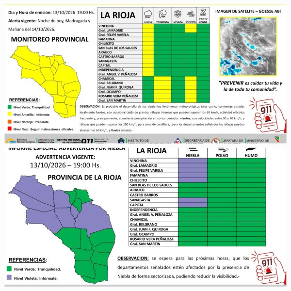 Emiten alerta preventivo por lluvias, tormentas, vientos y niebla