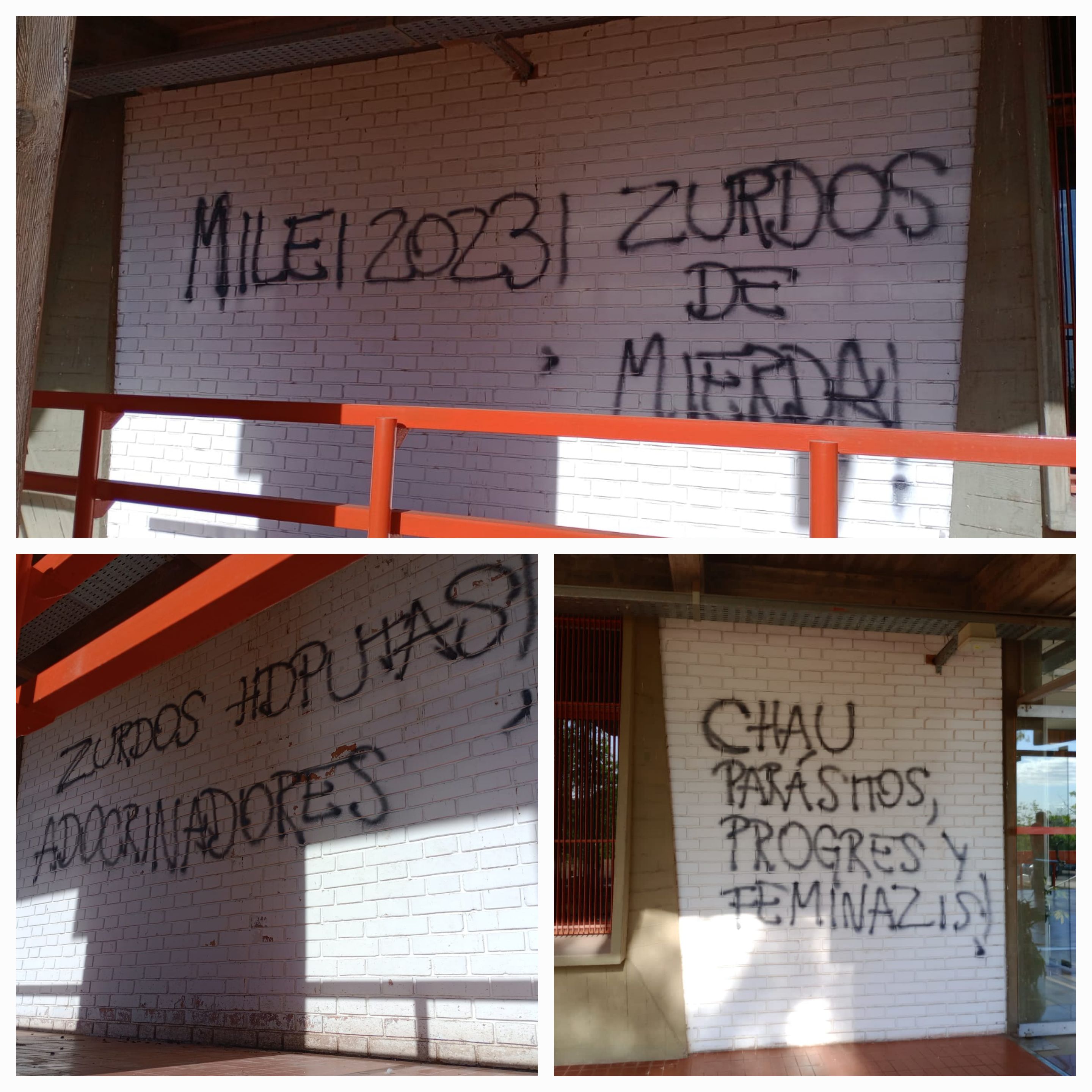 Indignante. Vandalizaron la Universidad Nacional de Cuyo con amenazas y pintadas a favor de Milei.